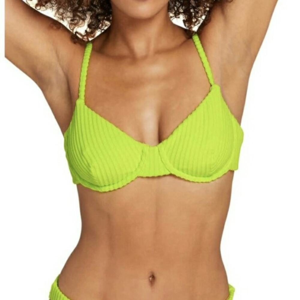 Andie The Bermuda Top Rib Terry Neon Lime Swimwear Bathing Suit Size S New
